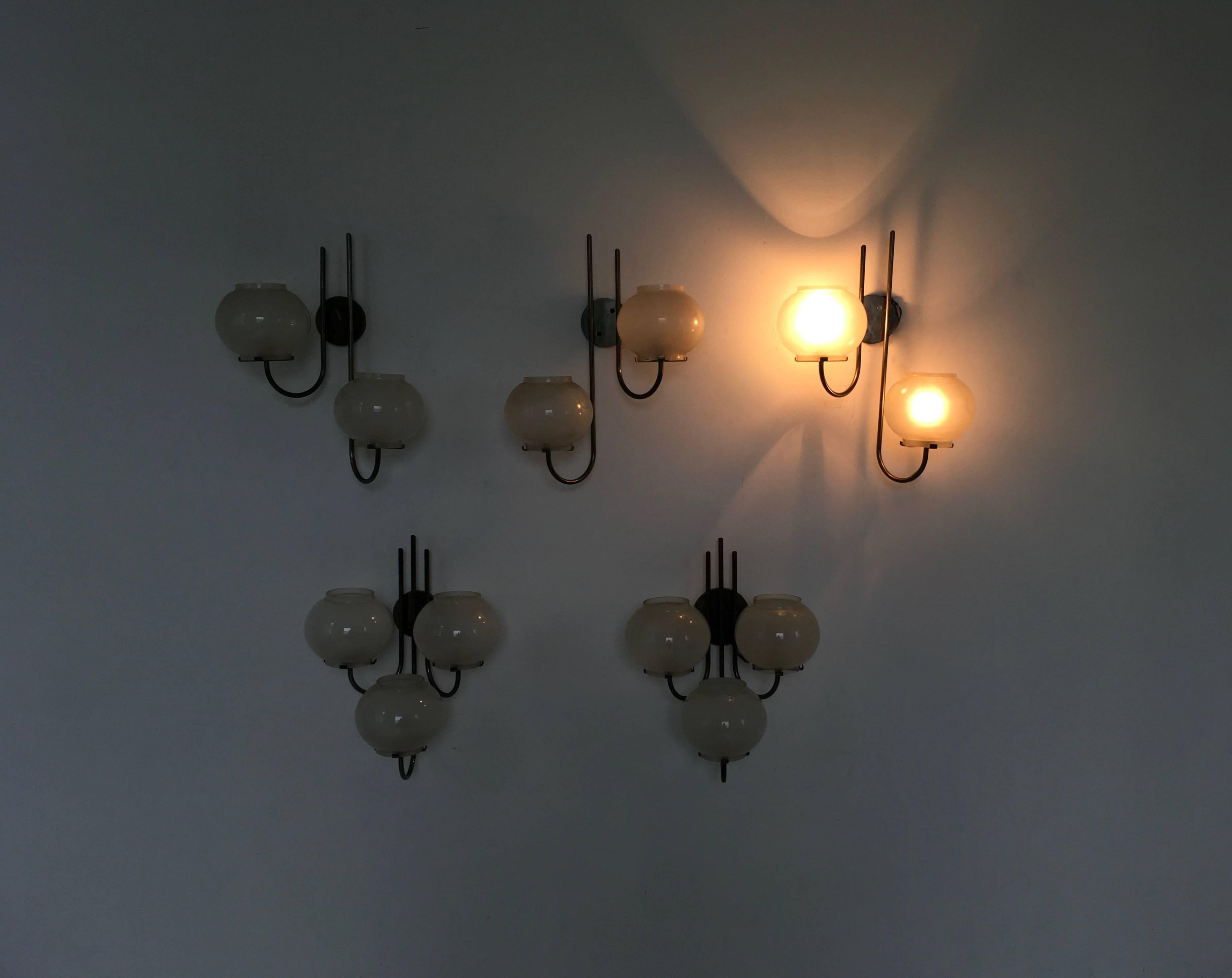 Italian Set of Three Wall Lights mod, 1136/2 by Tito Agnoli for O-Luce, Italy, 1961