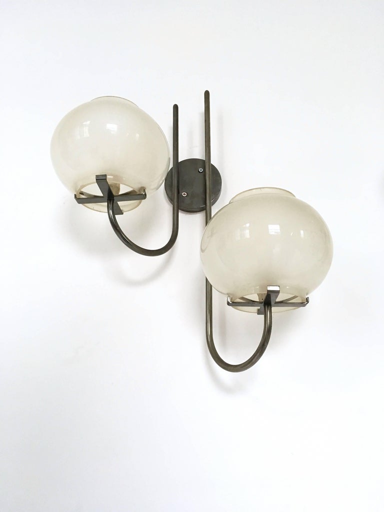 Brass Set of Three Wall Lights mod, 1136/2 by Tito Agnoli for O-Luce, Italy, 1961
