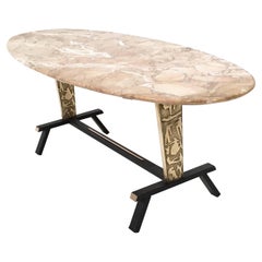 Vintage Coffee Table with Cast Brass Legs and an Oval Pink Marble Top, Italy, 1950s