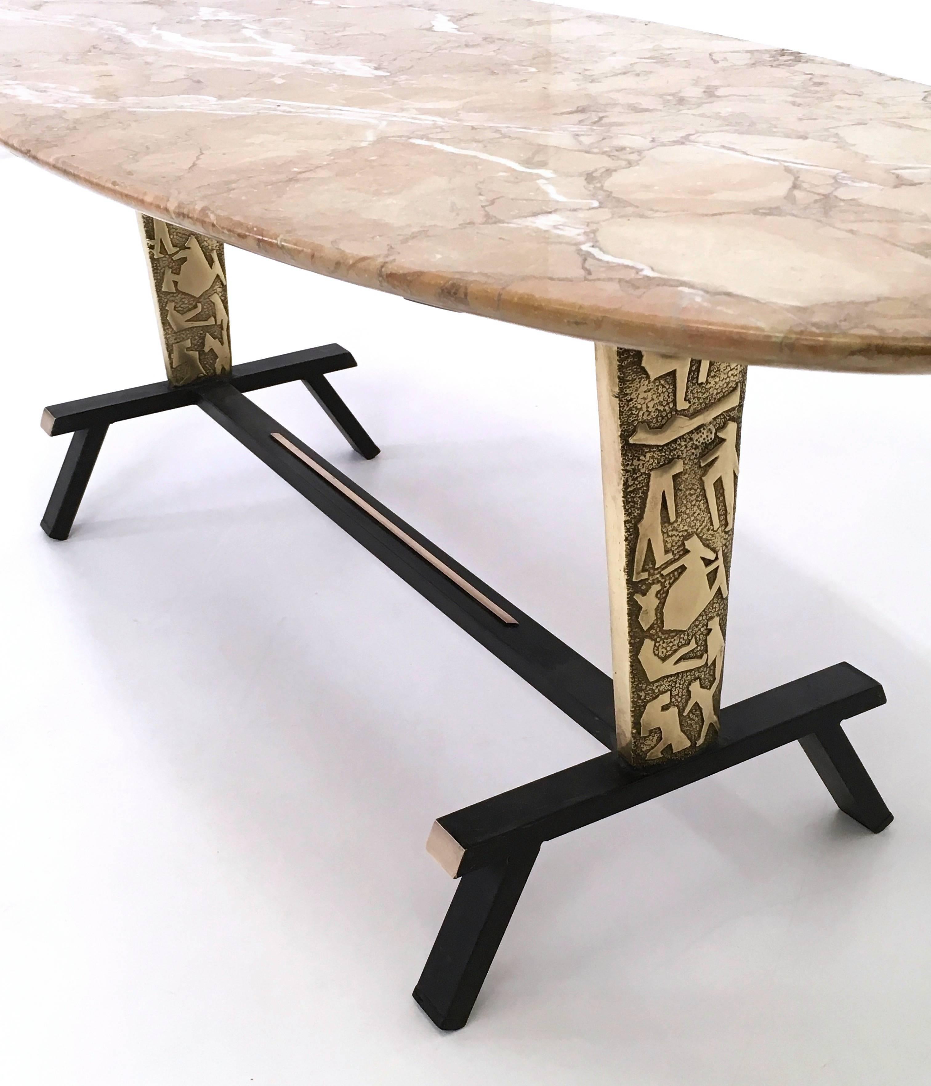 Coffee Table with Cast Brass Legs and an Oval Pink Marble Top, Italy, 1950s 4