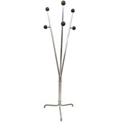 Nickel-Plated Metal and Ebonized Wood Coat Rack by Thonet, Italy, 1950s