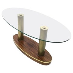 Midcentury Oval Wood and Glass Coffee Table by Cristal Art, Italy, 1950s