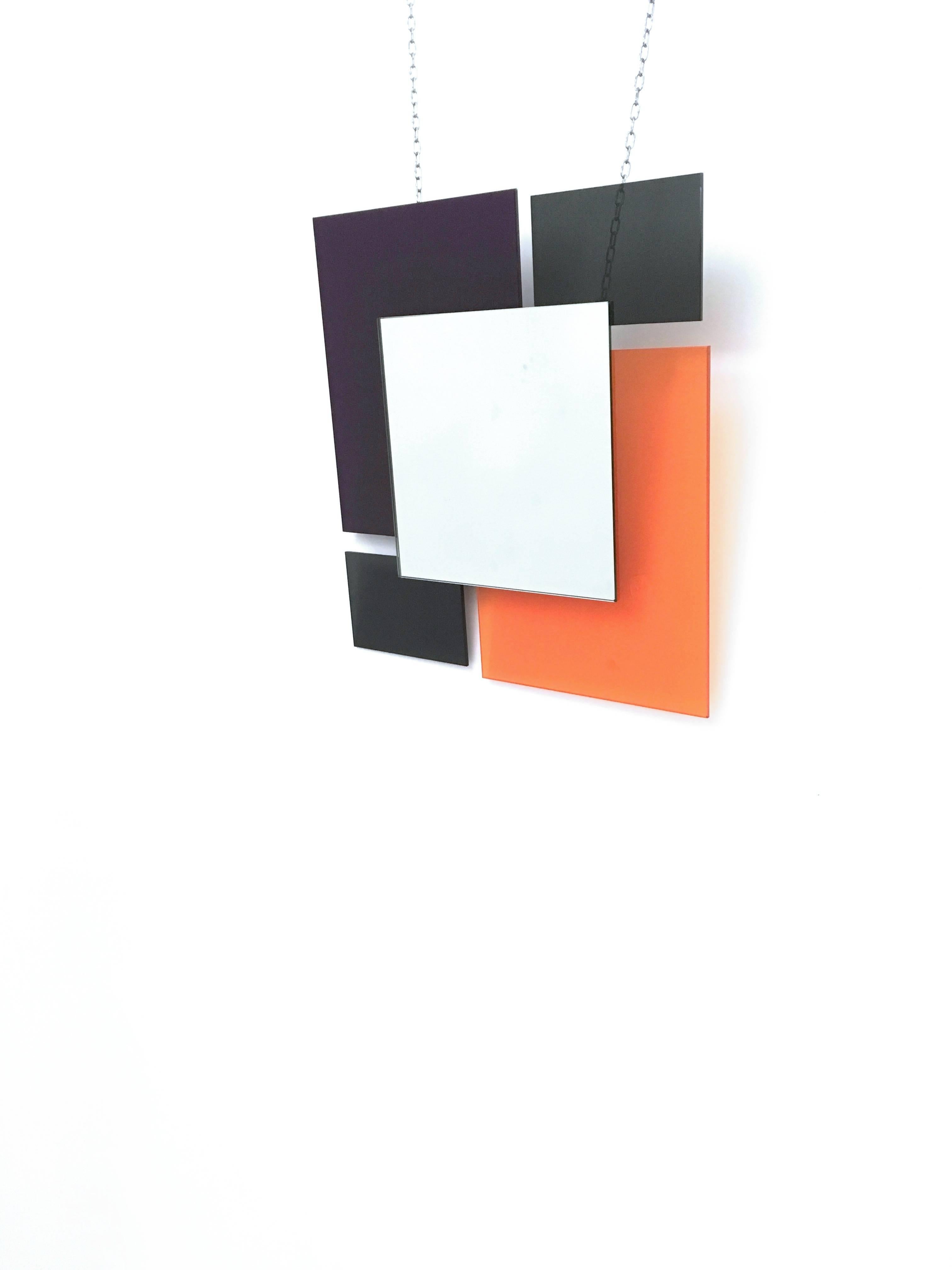 Late 20th Century Pair of Postmodern Black and Orange Wall Mirrors in the Style of Sottsass, 1980s For Sale
