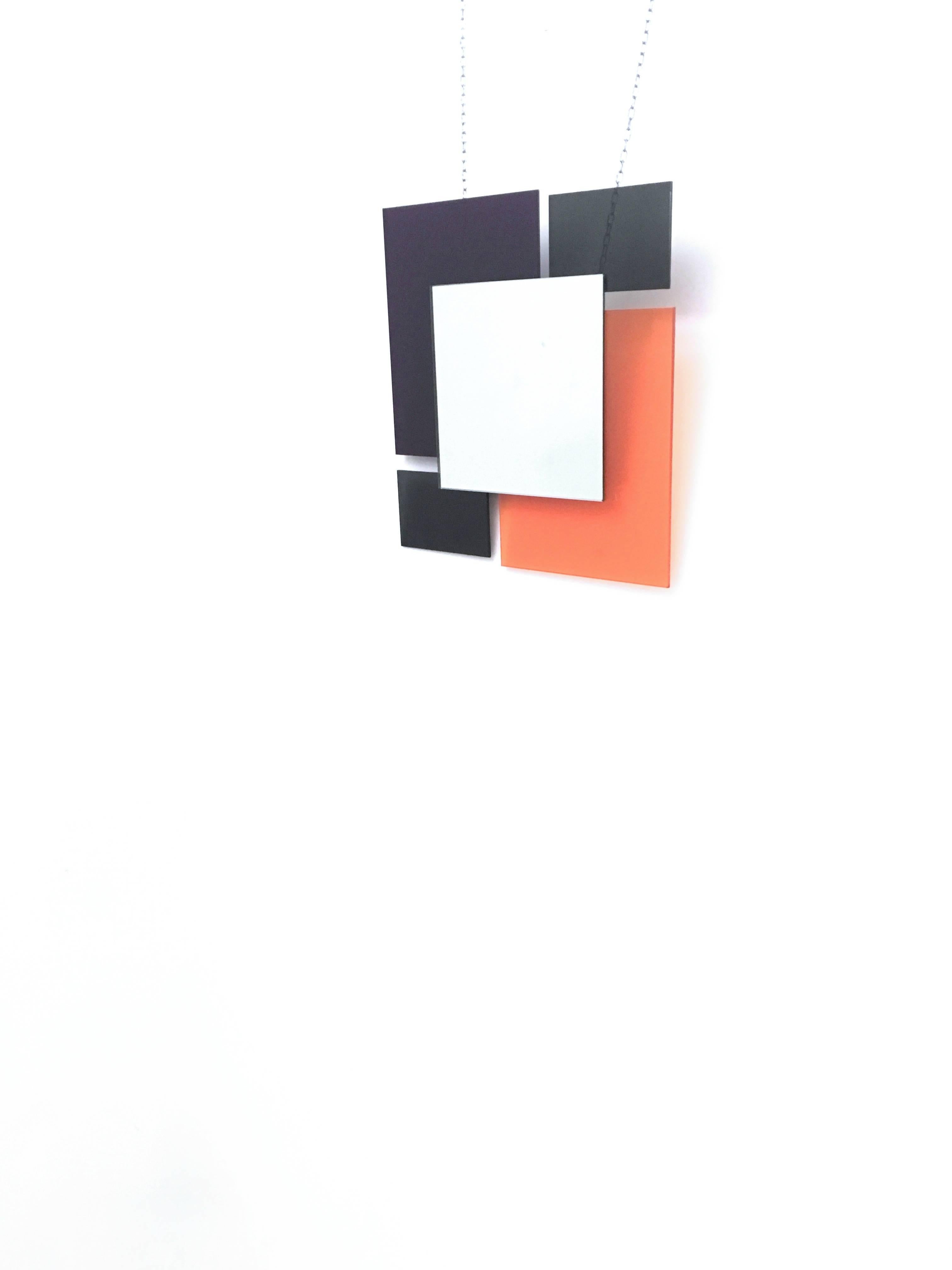 Glass Pair of Postmodern Black and Orange Wall Mirrors in the Style of Sottsass, 1980s For Sale