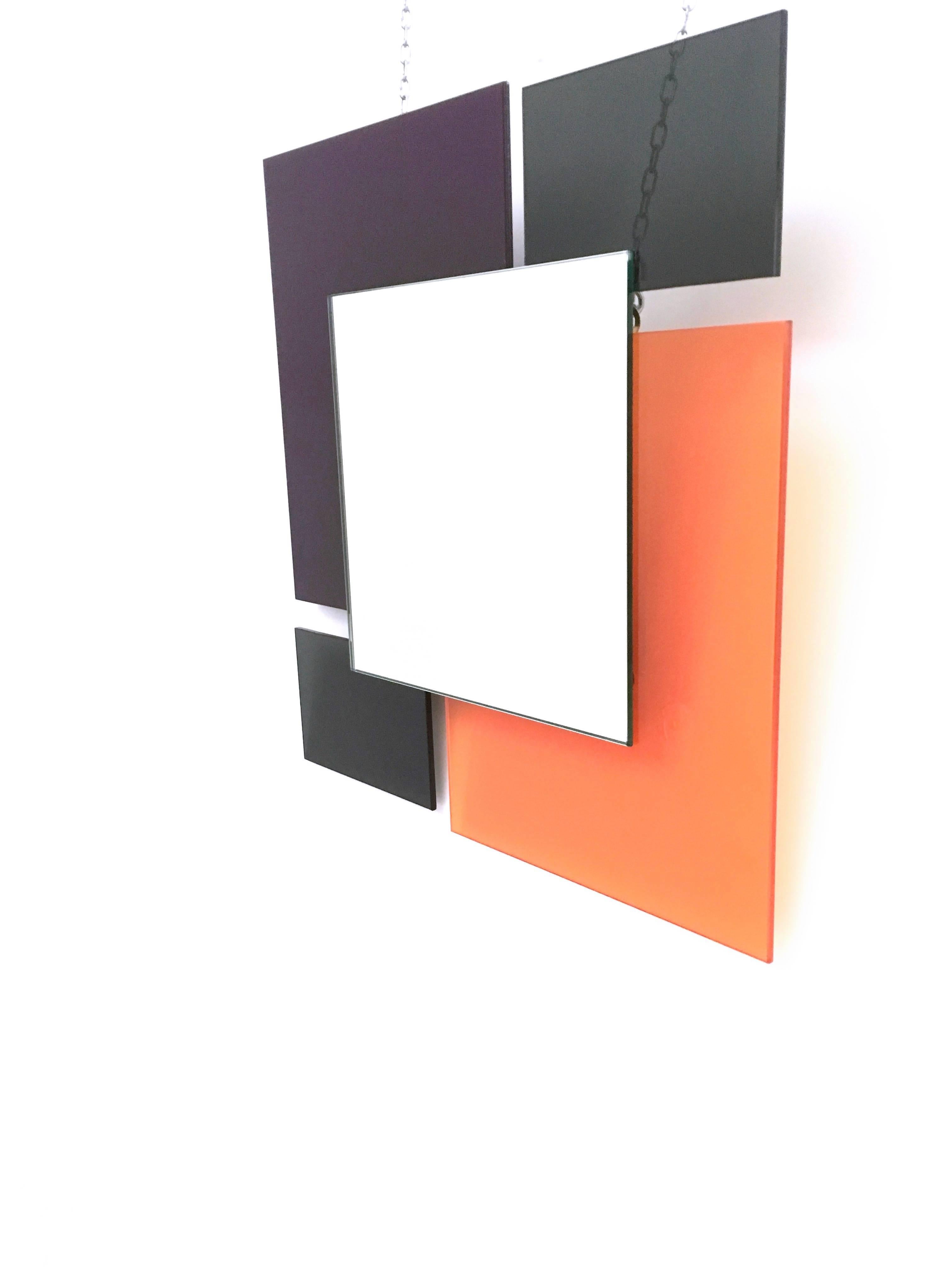 Pair of Postmodern Black and Orange Wall Mirrors in the Style of Sottsass, 1980s For Sale 3