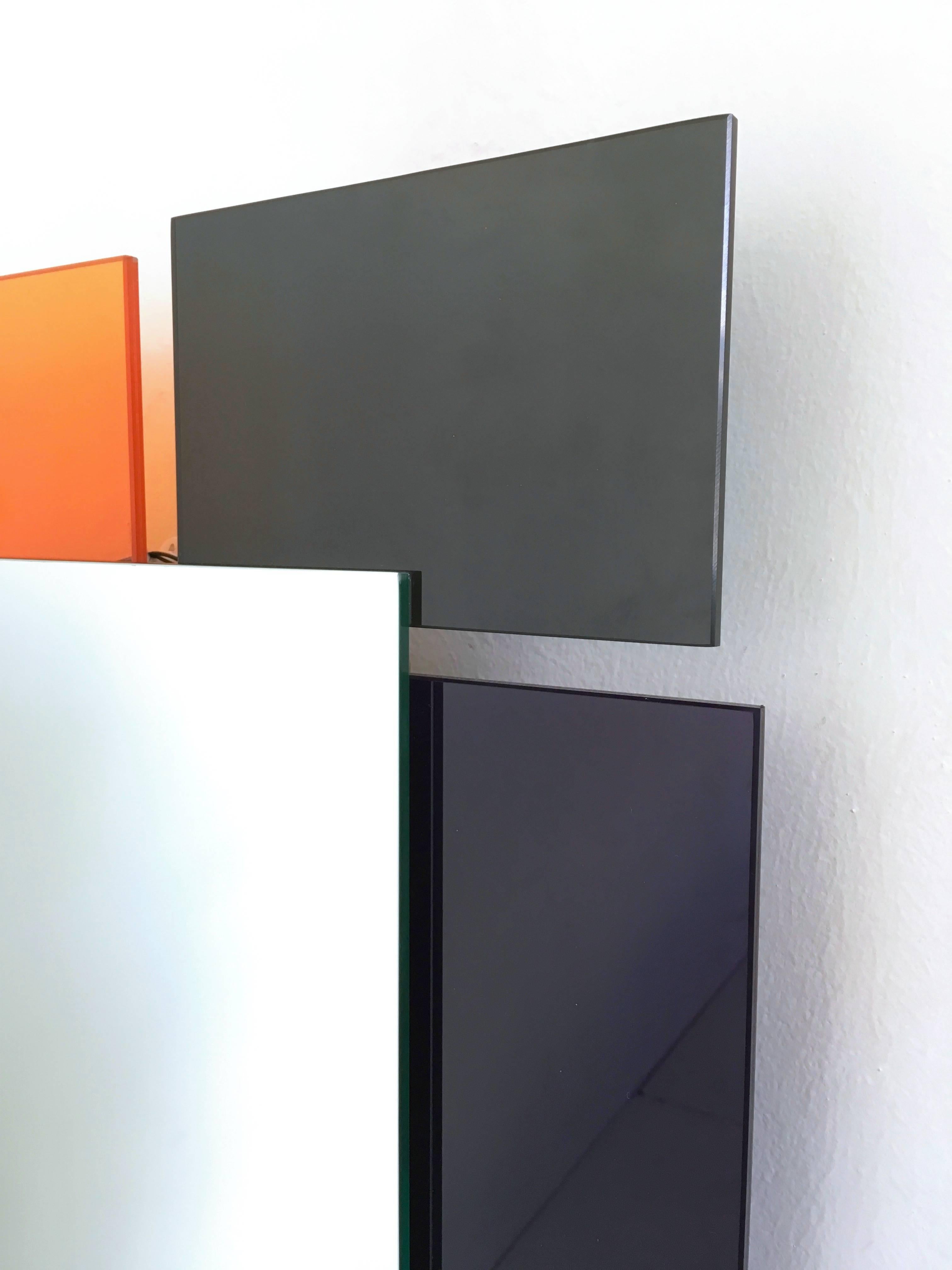 Pair of Postmodern Black and Orange Wall Mirrors in the Style of Sottsass, 1980s For Sale 4