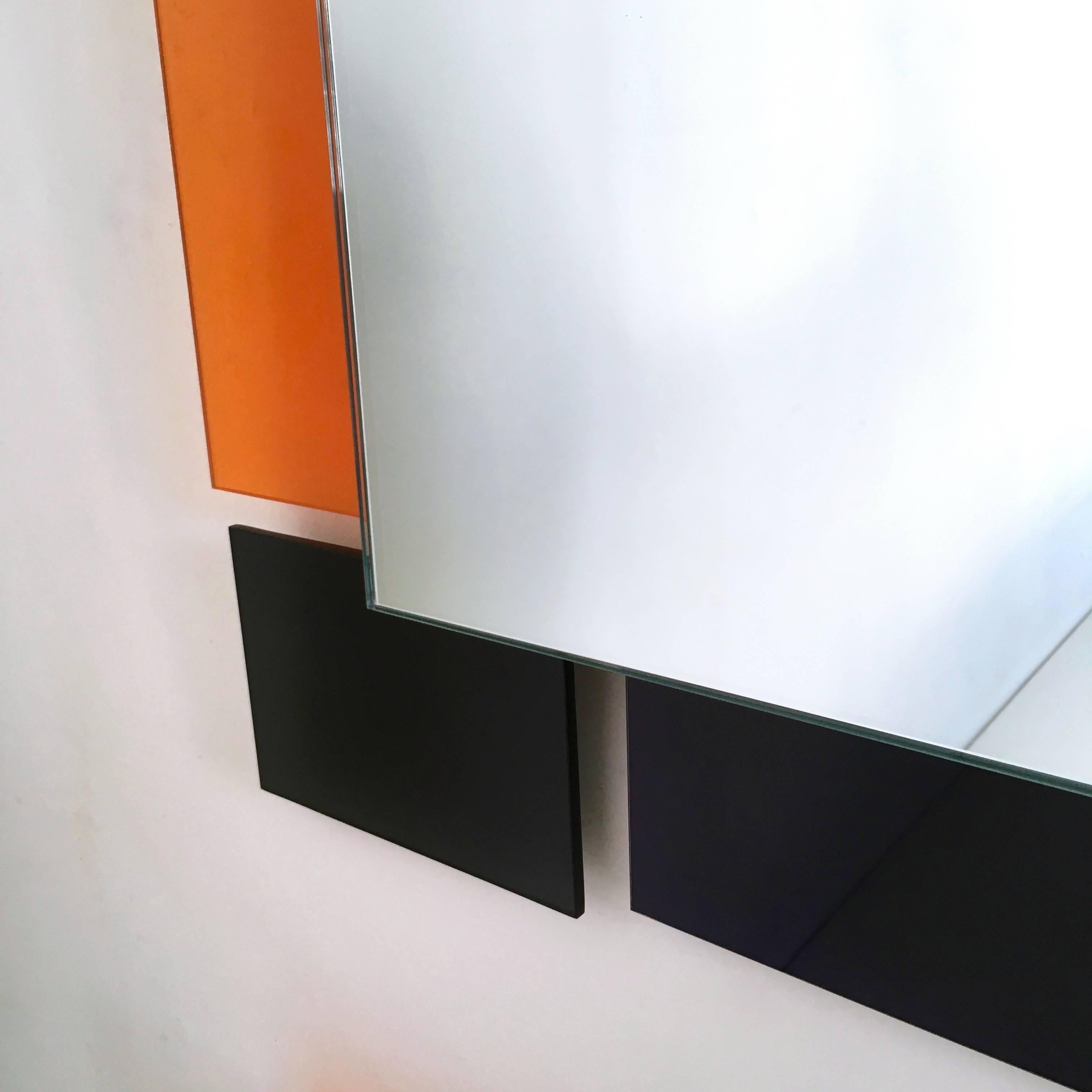 Pair of Postmodern Black and Orange Wall Mirrors in the Style of Sottsass, 1980s For Sale 5