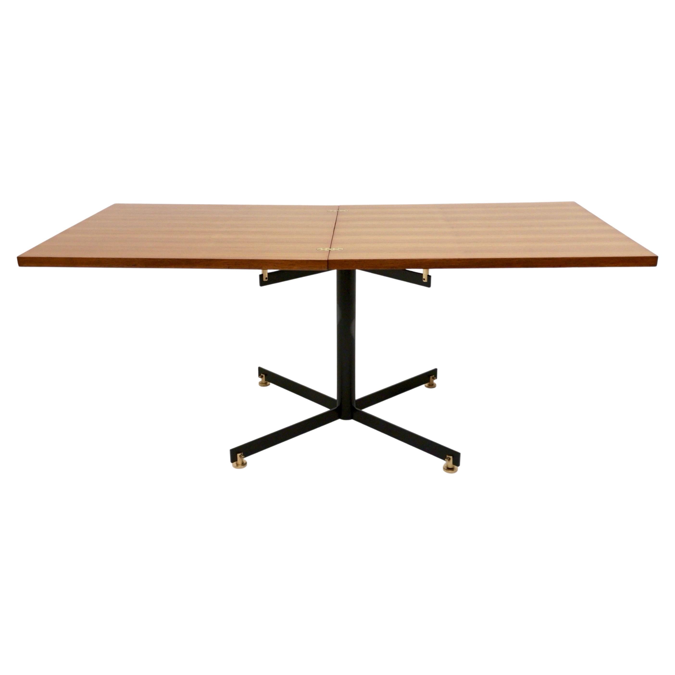 Vintage Extendible Teak and White Formica Dining Table with Metal Pedestal For Sale