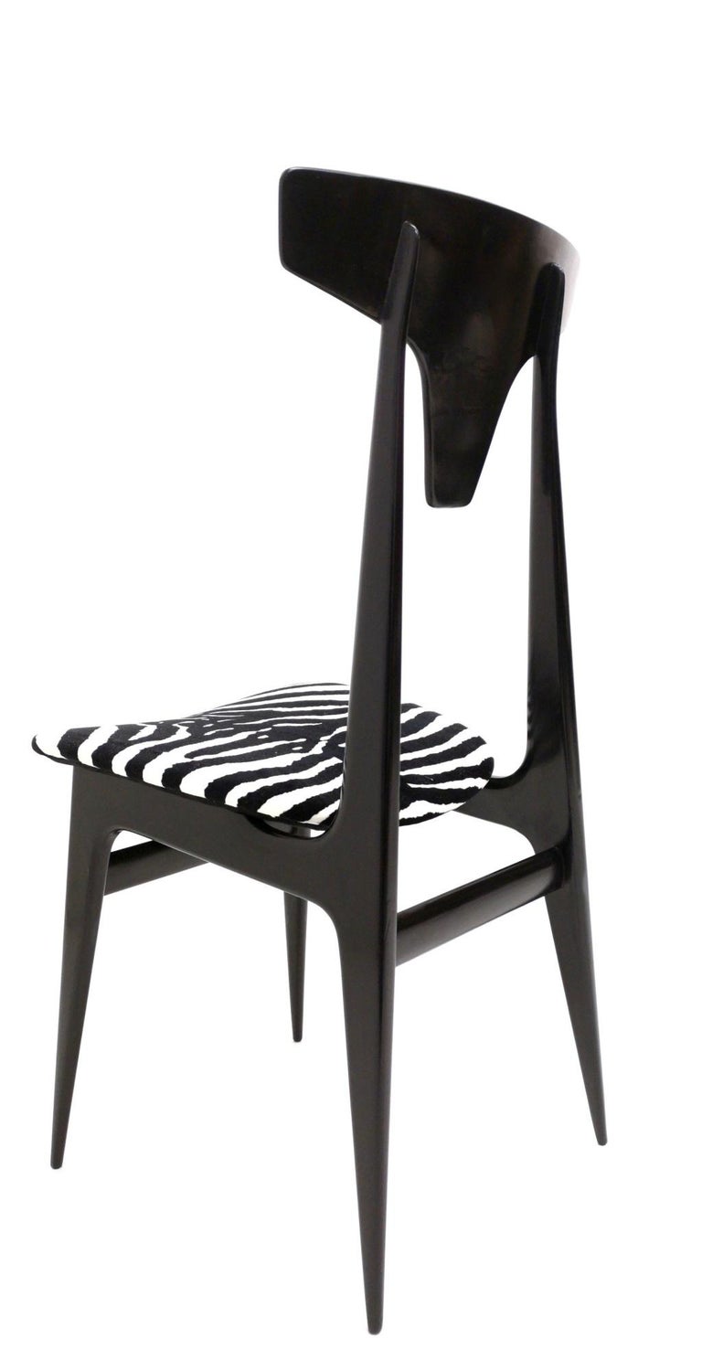 Mid-20th Century Pair of Vintage Zebra Print Velvet Side Chairs with Ebonized Wood Frame, Italy For Sale