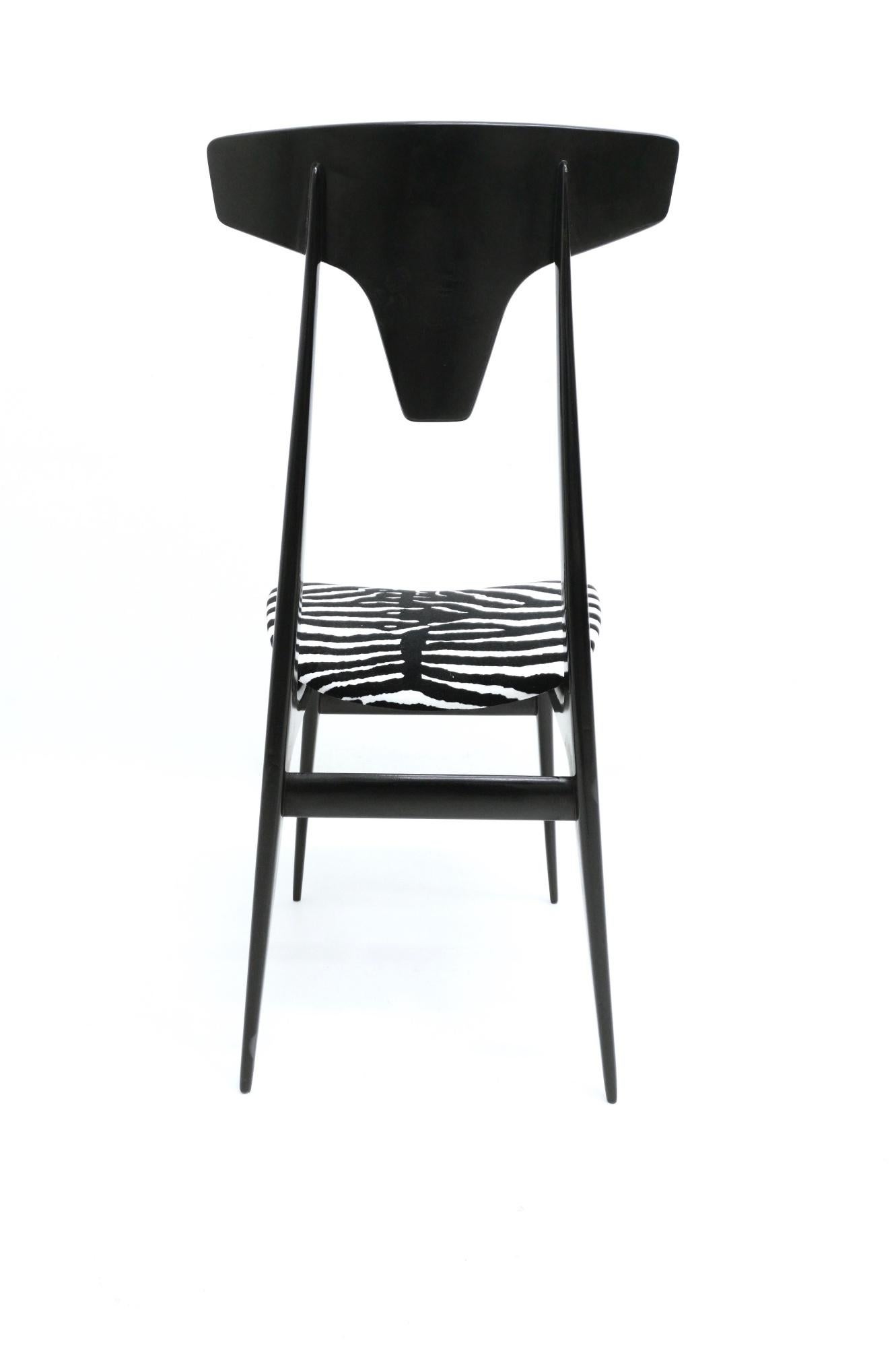 Pair of Vintage Zebra Print Velvet Side Chairs with Ebonized Wood Frame, Italy 1