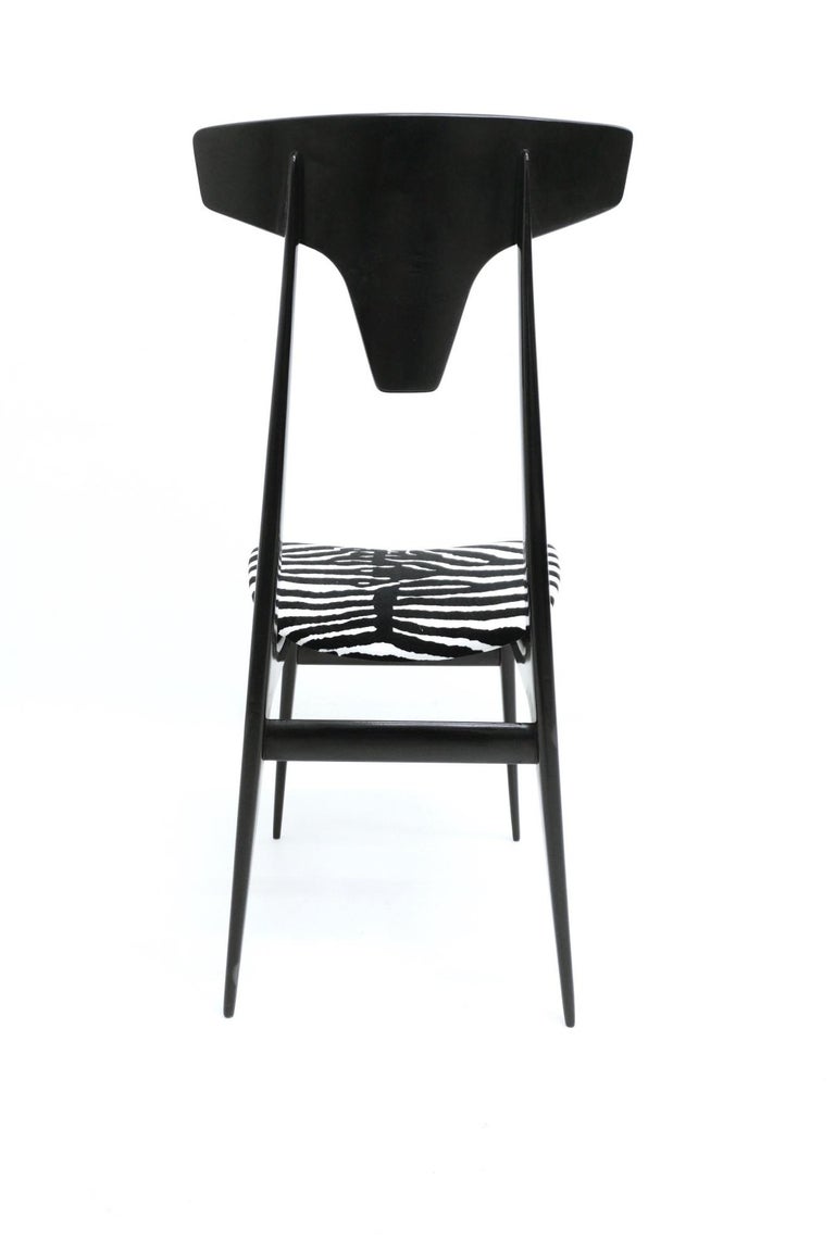 Pair of Vintage Zebra Print Velvet Side Chairs with Ebonized Wood Frame, Italy For Sale 1