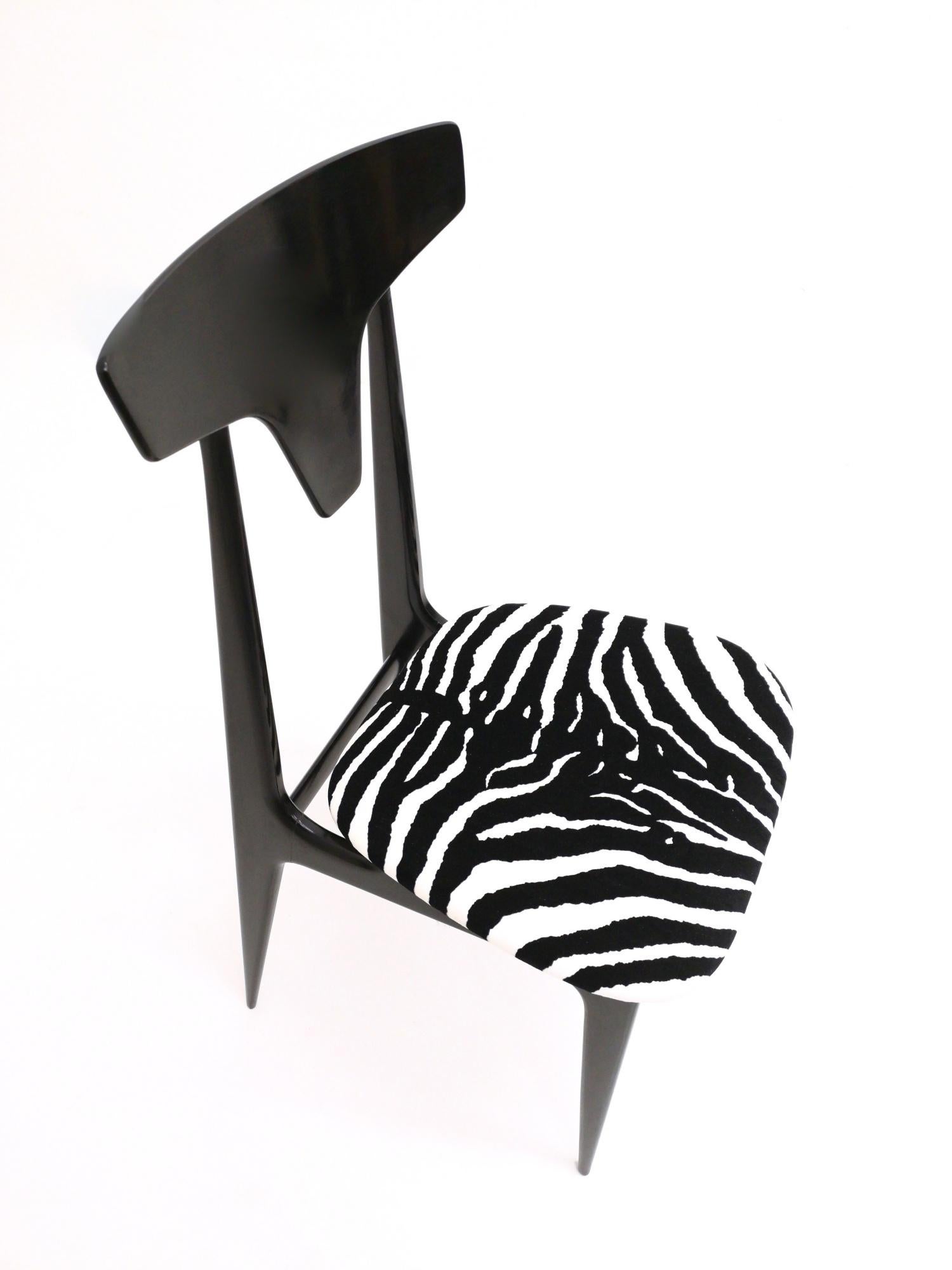 Pair of Vintage Zebra Print Velvet Side Chairs with Ebonized Wood Frame, Italy 3