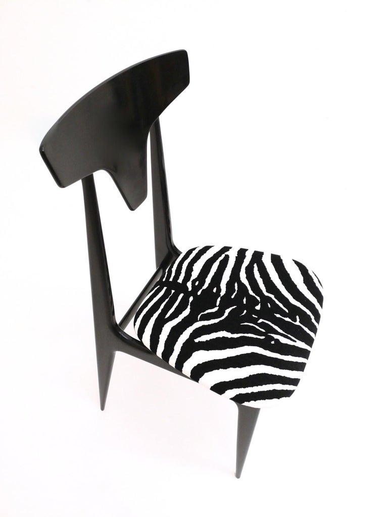 Pair of Vintage Zebra Print Velvet Side Chairs with Ebonized Wood Frame, Italy For Sale 3