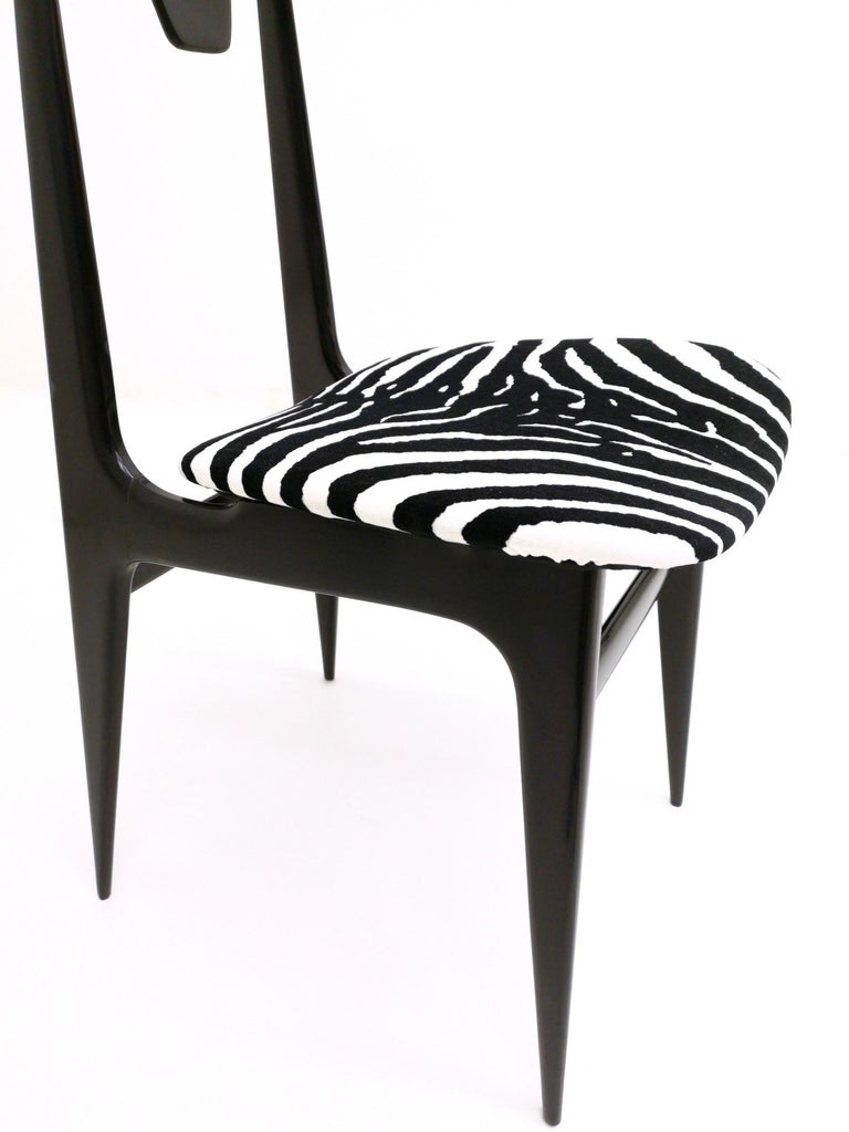 Pair of Zebra Patterned Velvet Side Chairs with Ebonized Wood Frame Italy, 1950s For Sale at 1stdibs