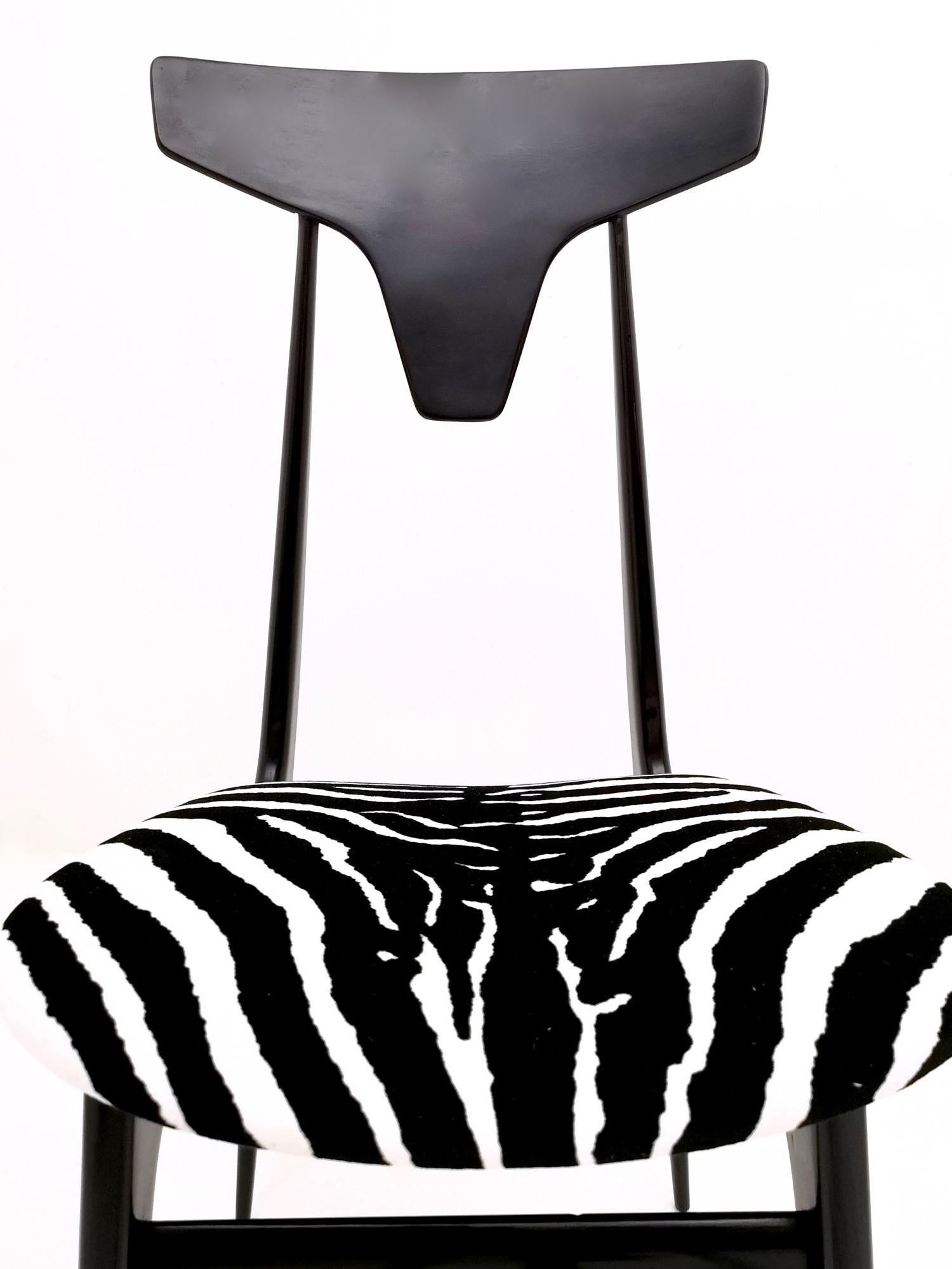 Pair of Vintage Zebra Print Velvet Side Chairs with Ebonized Wood Frame, Italy 5