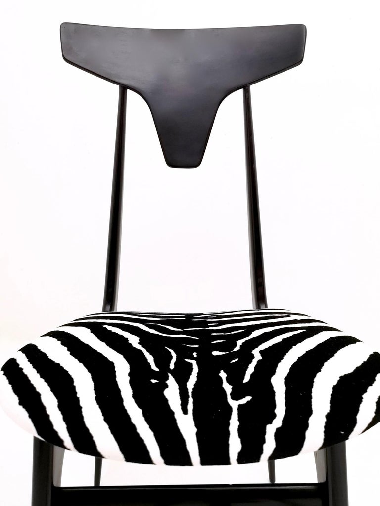 Pair of Vintage Zebra Print Velvet Side Chairs with Ebonized Wood Frame, Italy For Sale 5