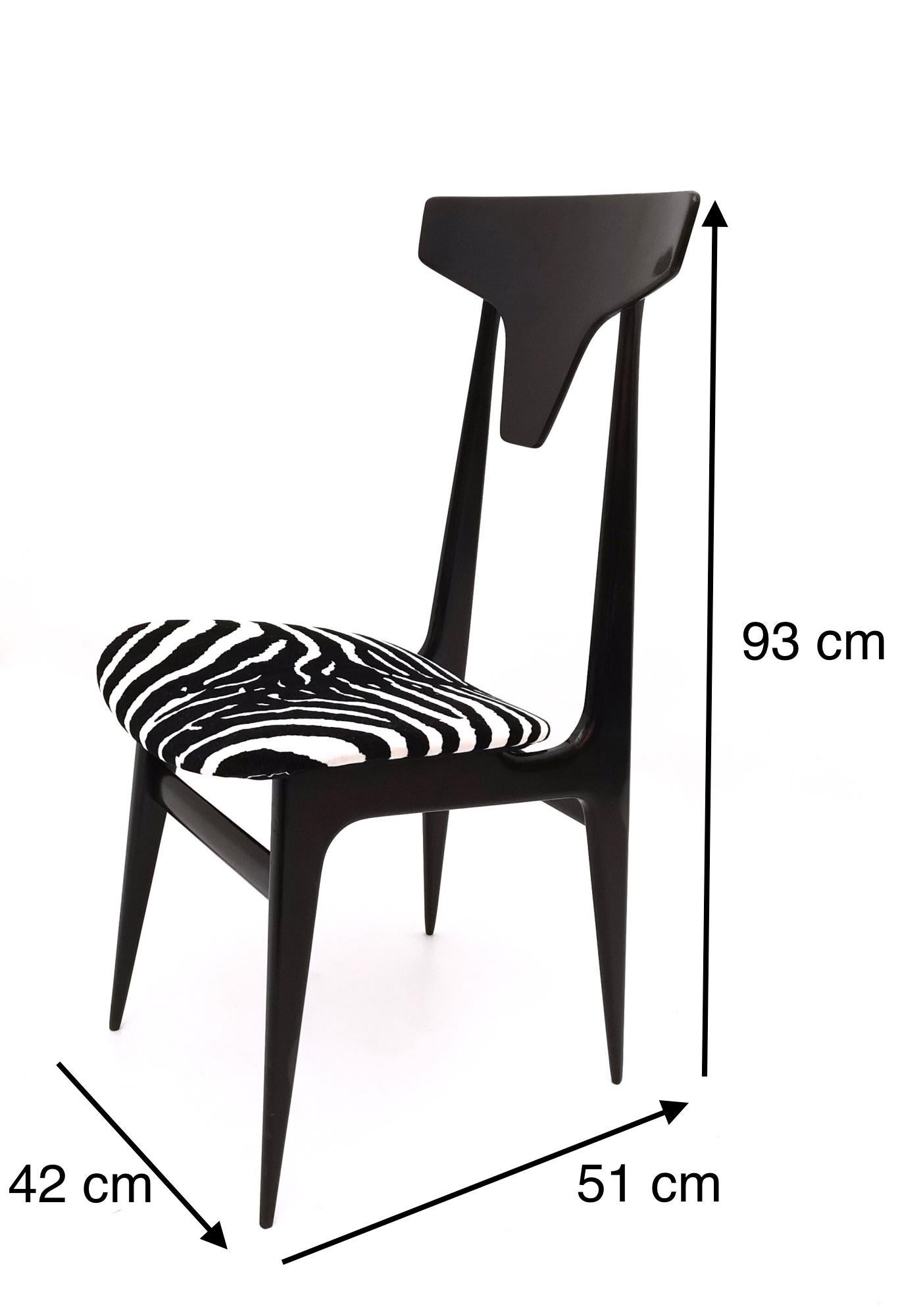 Pair of Vintage Zebra Print Velvet Side Chairs with Ebonized Wood Frame, Italy 6