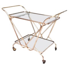 Vintage Brass Serving Cart with Glass Shelves, Italy