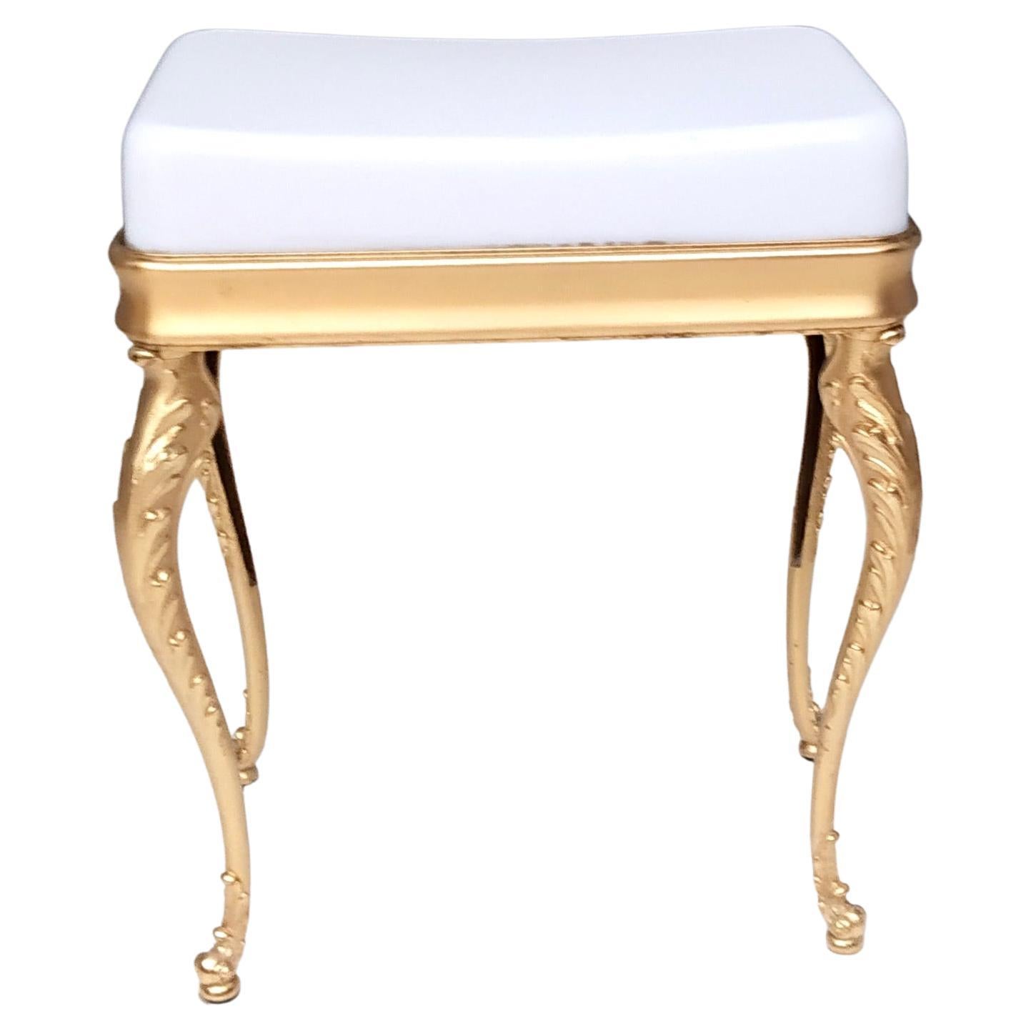 Vintage White Plastic Seat Ottoman with Cast Brass Legs, Italy For Sale
