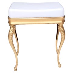Vintage White Plastic Seat Ottoman with Cast Brass Legs, Italy