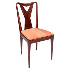 Conjunto de Seis Sillas de Comedor de Nogal con Tela Naranja al Estilo de Parisi, Italia