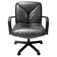 Retro Postmodern Black Leather Office Chair by Vico Magistretti for ICF Design, 1978