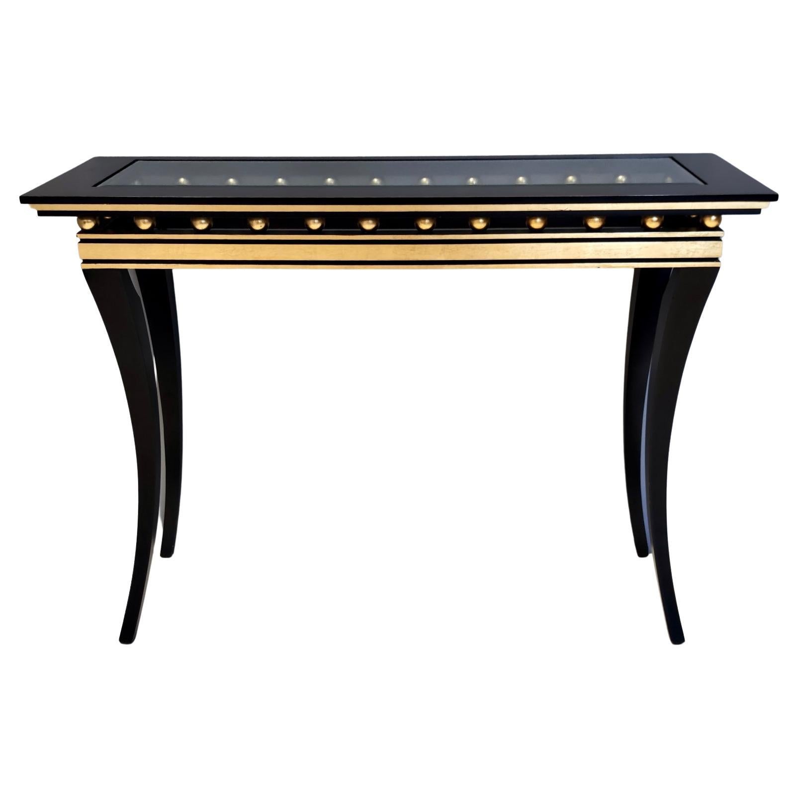 Rectangular Ebonized Beech Console by Roberto Ventura with Crystal Top, Italy