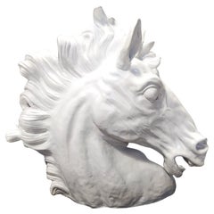 Postmodern White Lacquered Earthenware Horse Head Decorative Object, Italy 1980s