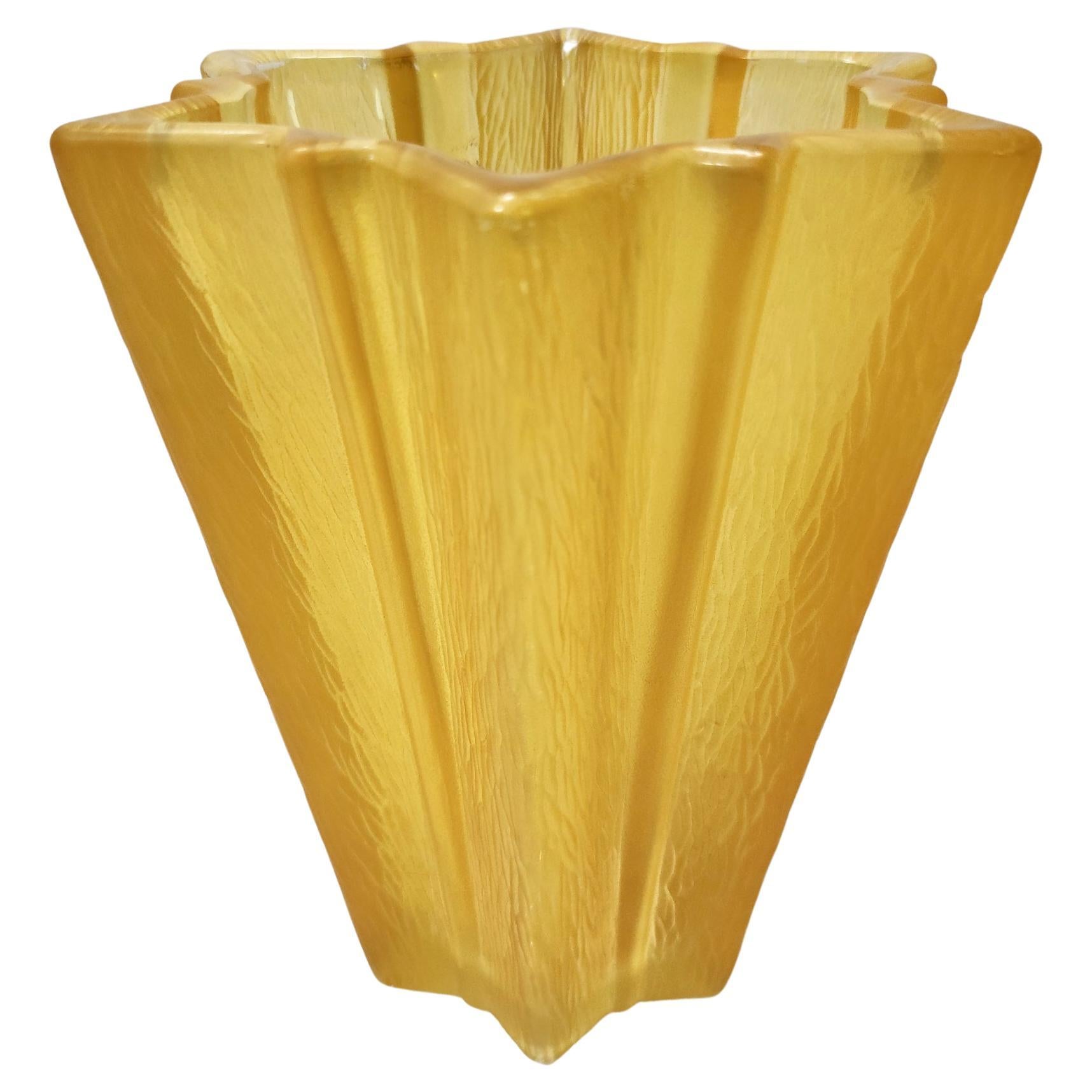 Art Deco Star Shaped Yellow Glass Vase Attributed to Pierre D'Avesn for Daum For Sale