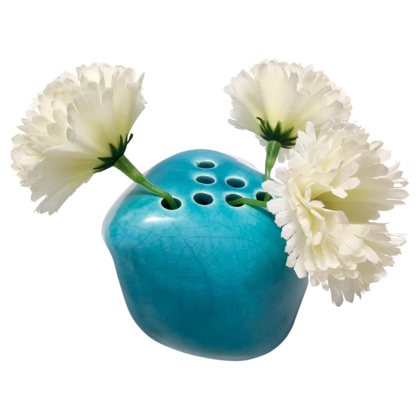 Teal Lacquered Ceramic Tulip Vase by Giacomo Onestini for Ernestine Salerno For Sale