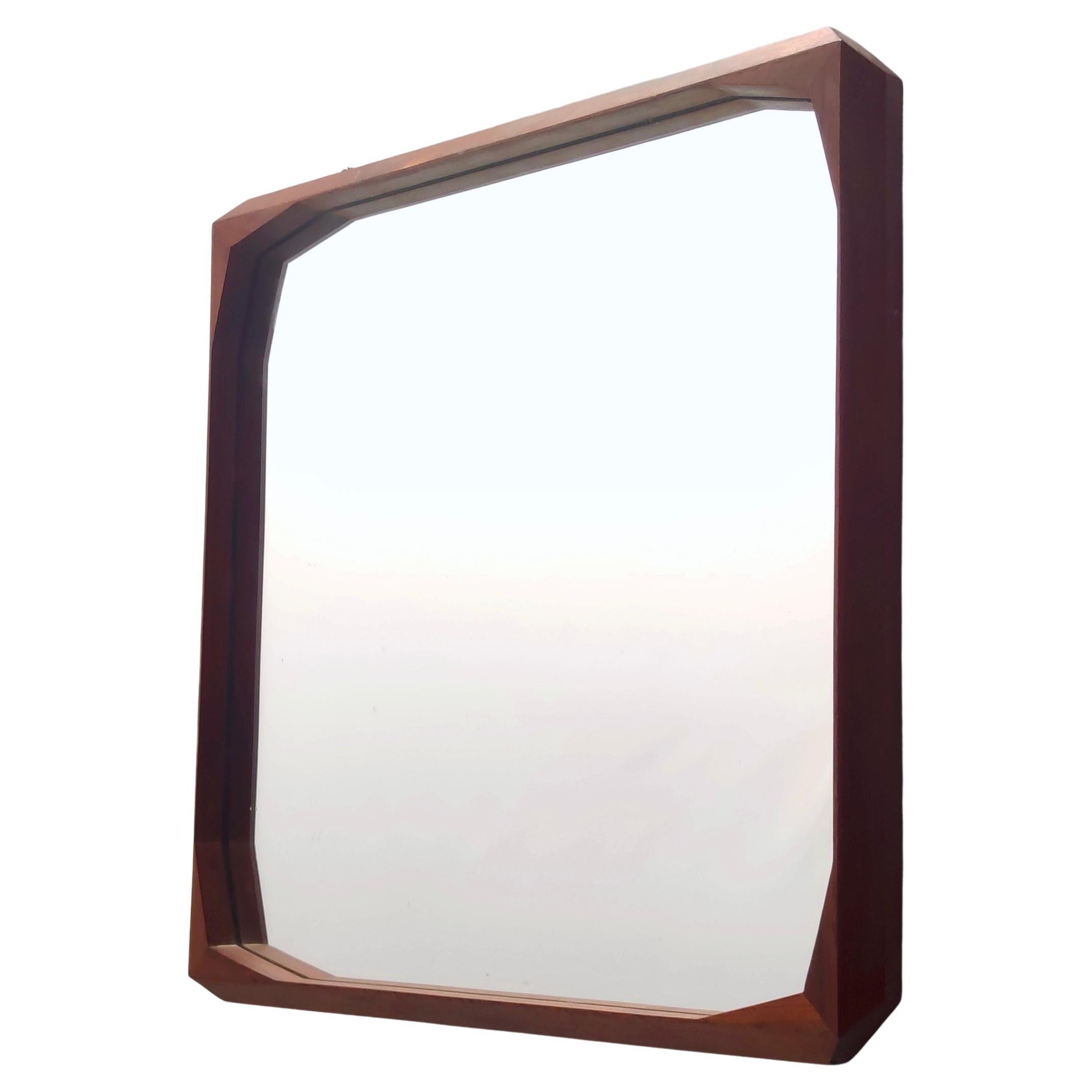 Vintage Square Wall Mirror by Dino Cavalli with Ebonized Walnut Frame, Italy For Sale