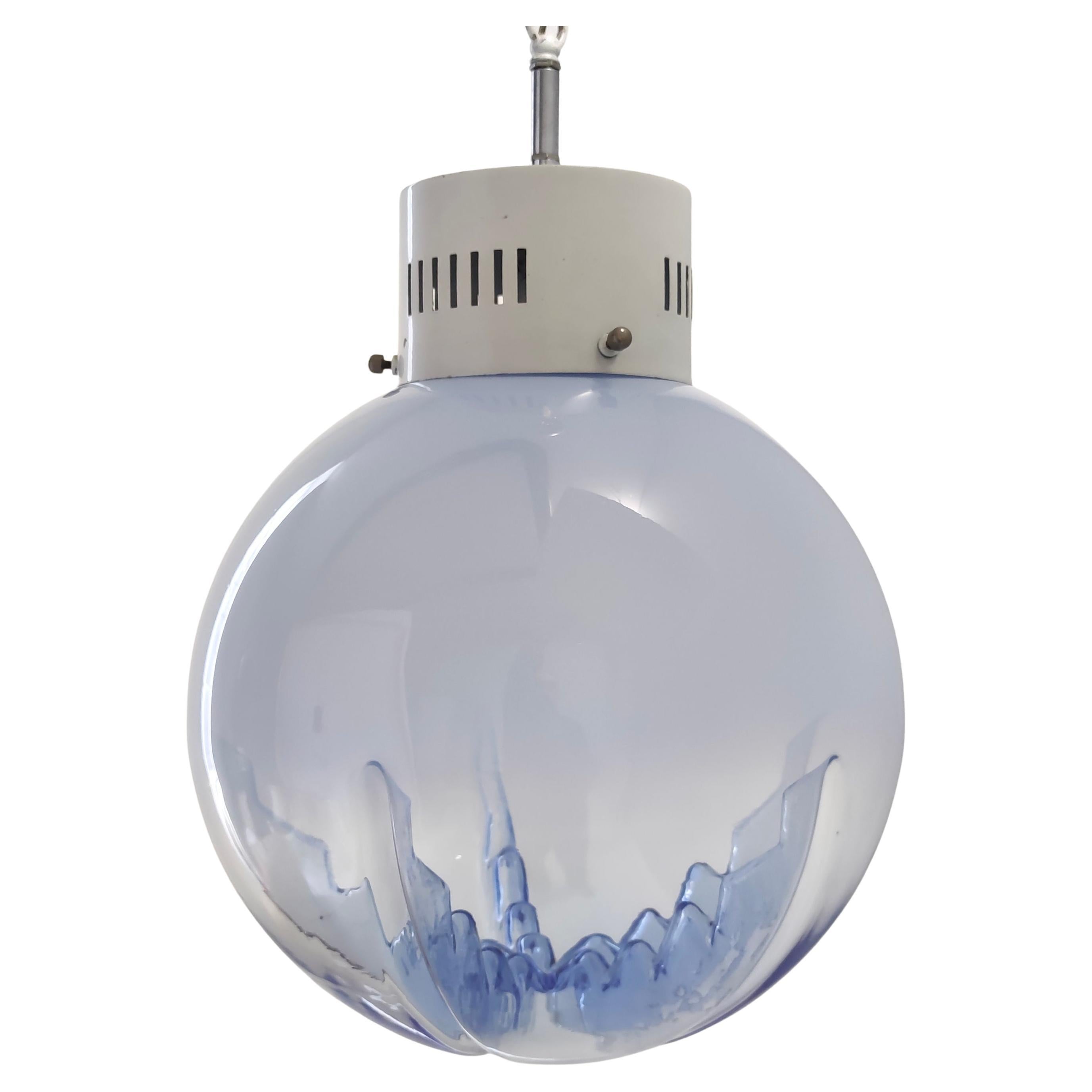 Transparent and Blue Murano Glass Pendant by Carlo Nason for Mazzega, Italy For Sale