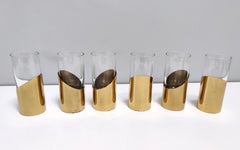 Six-Piece Brass and Crystal Drinking Set Signed by Gabriella Crespi, Italy 1970s