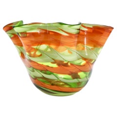 Postmodern Green and Orange Murano Glass Fazzoletto Vase by Fratelli Toso, Italy