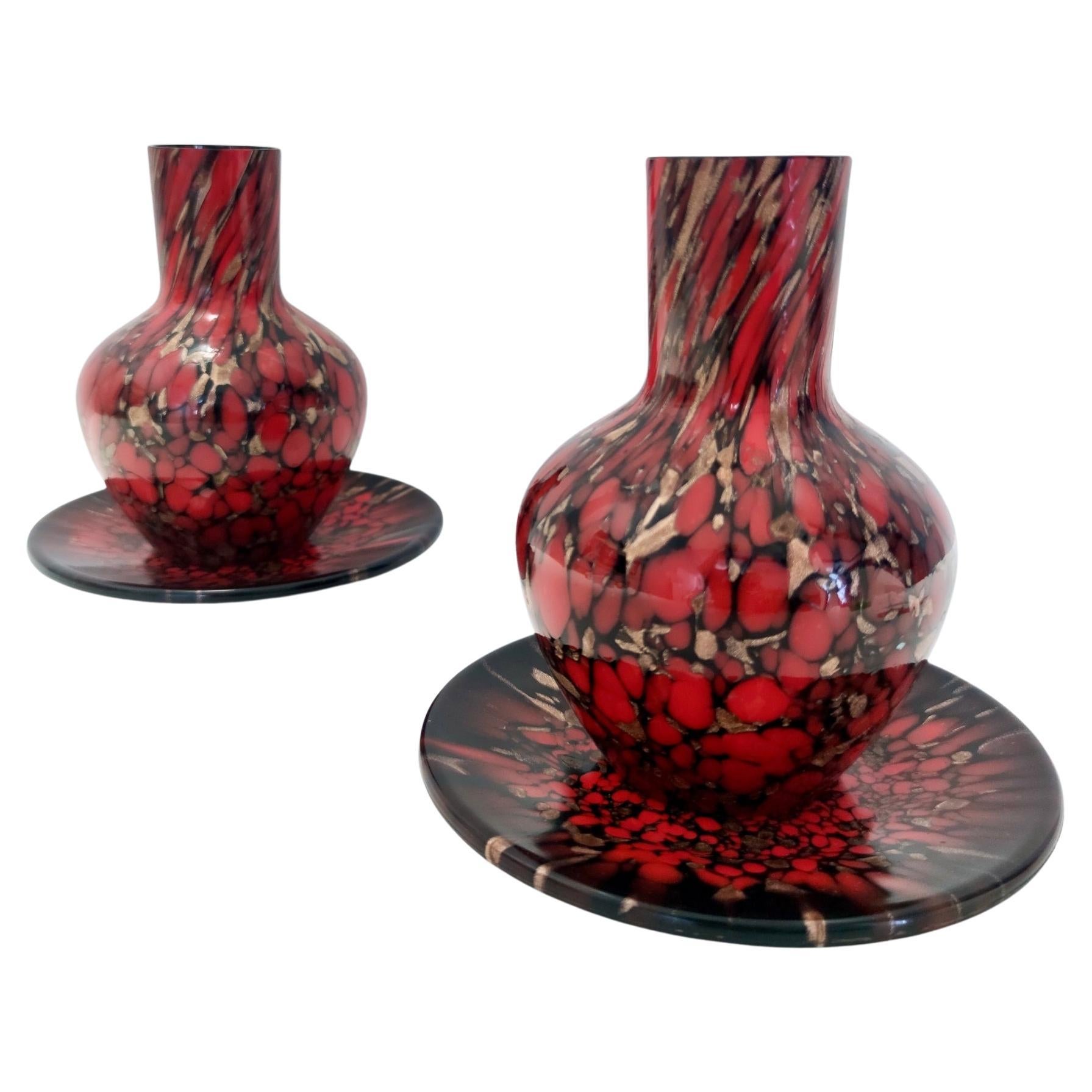 Black and Red Murano Glass Vases by Vincenzo Nason with Bronze Aventurine Glass