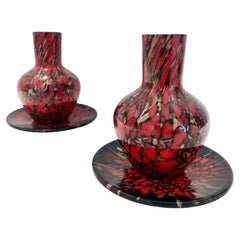 Vases en verre de Murano noir et rouge de Vincenzo Nason avec verre en aventurine de bronze