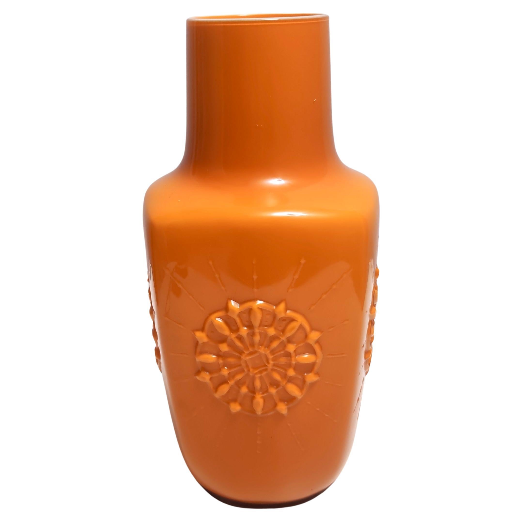 Postmodern Orange Encased Hand-Blown Glass Flower Vase, Empoli, Italy