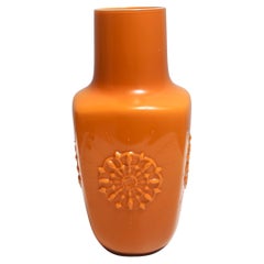 Postmodern Orange Encased Hand-Blown Glass Flower Vase, Empoli, Italy