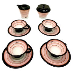 Ensemble de quatre tasses à café en céramique Baldelli avec cruche à lait et sucrier, Italie