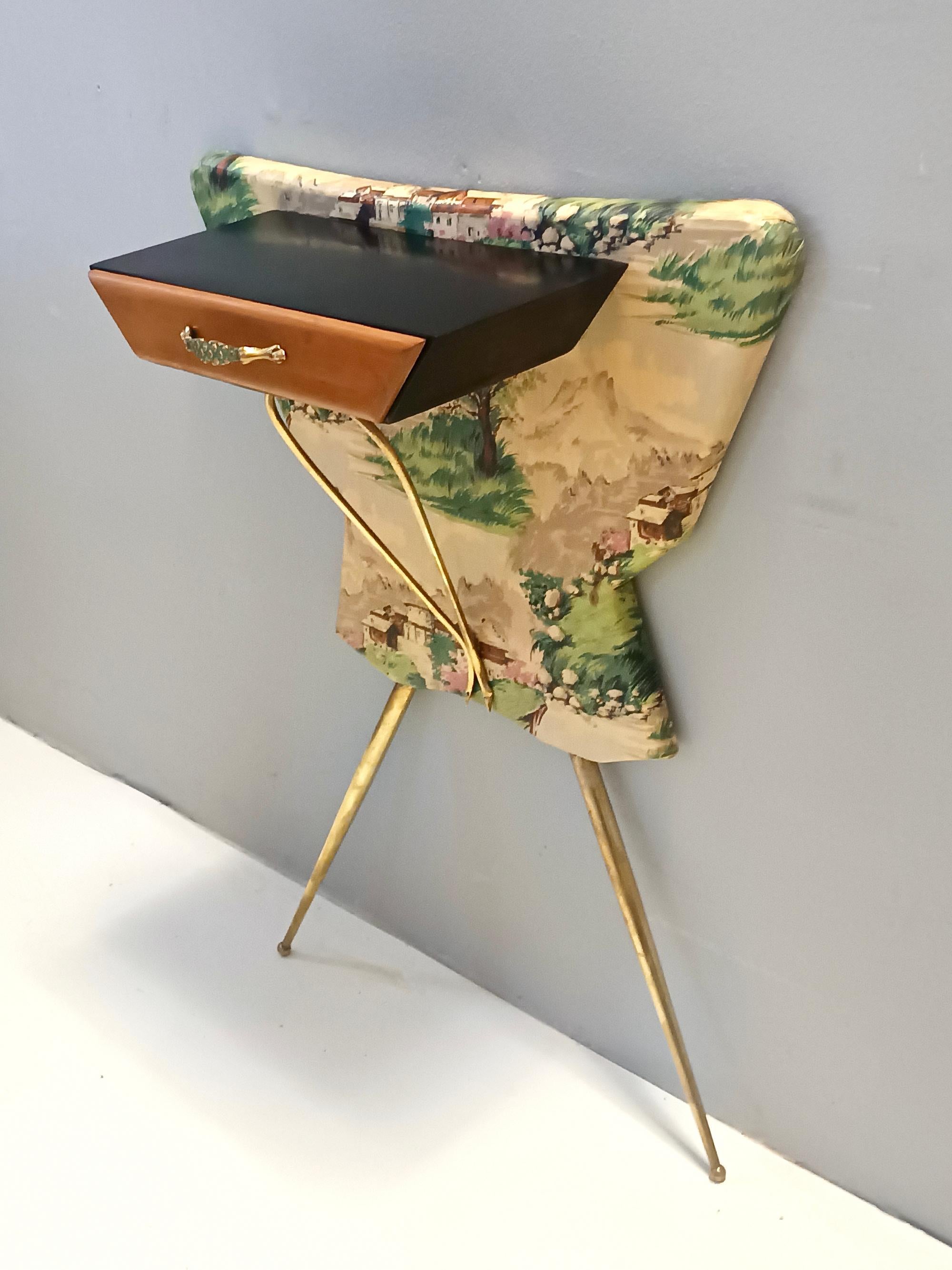Italian Unusual Ebonized Beech and Patterned Fabric Console Table with a Drawer, Italy For Sale