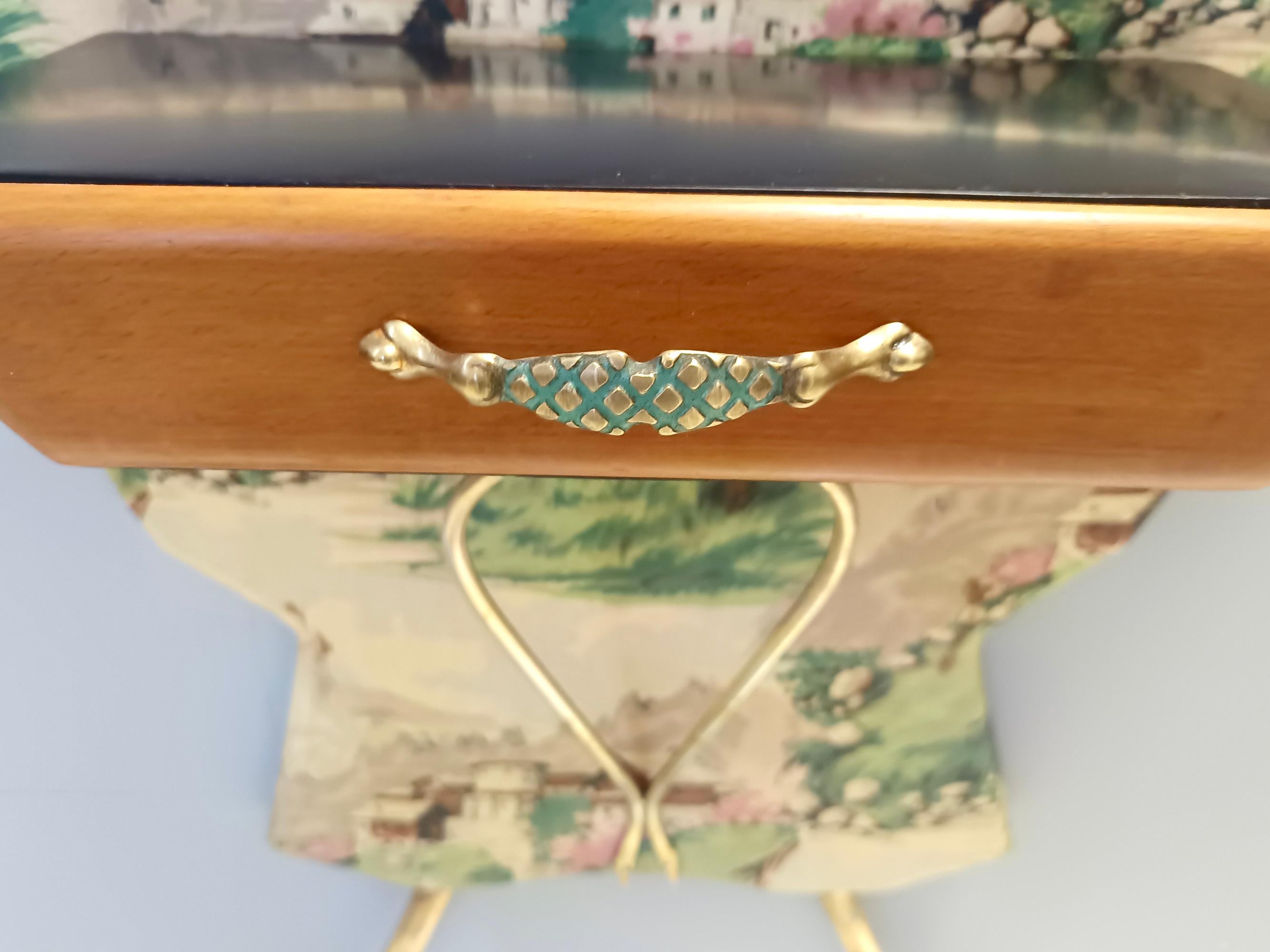Unusual Ebonized Beech and Patterned Fabric Console Table with a Drawer, Italy For Sale 2