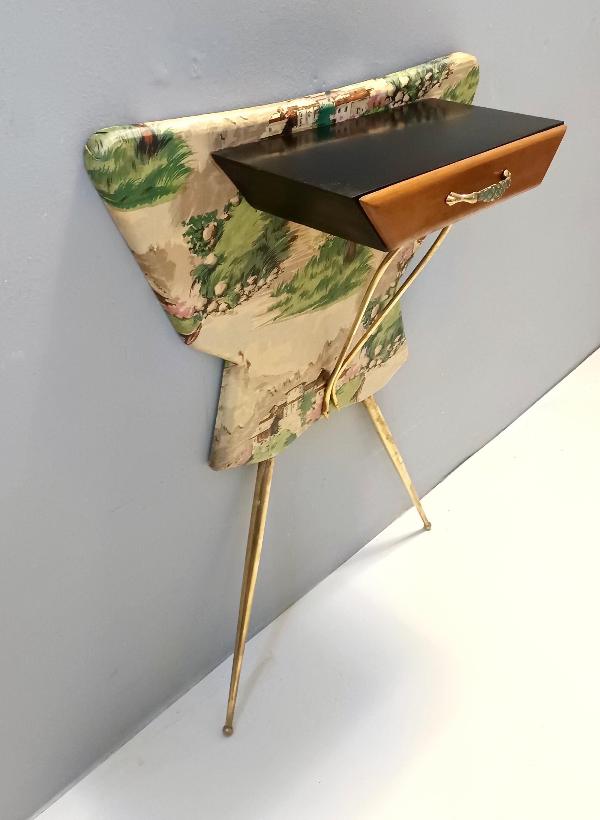 Unusual Ebonized Beech and Patterned Fabric Console Table with a Drawer, Italy In Excellent Condition For Sale In Bresso, Lombardy