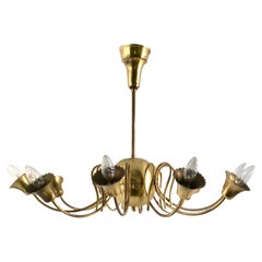 Beautiful Midcentury Vintage Brass Chandelier with 10 Lights, Italy, 1950s