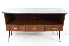 Canaletto Walnut Cabinet or TV Stand with a Glass Top, Italy, 1960s