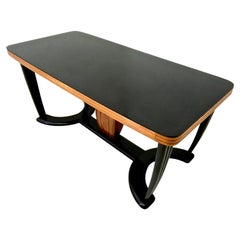 Vintage Wooden Dining Table with Removable Black Opaline Glass Top, Italy