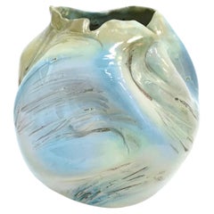 Vintage Iridescent Sculptural Glazed Earthenware Vase, Italy, 1960s-1970s