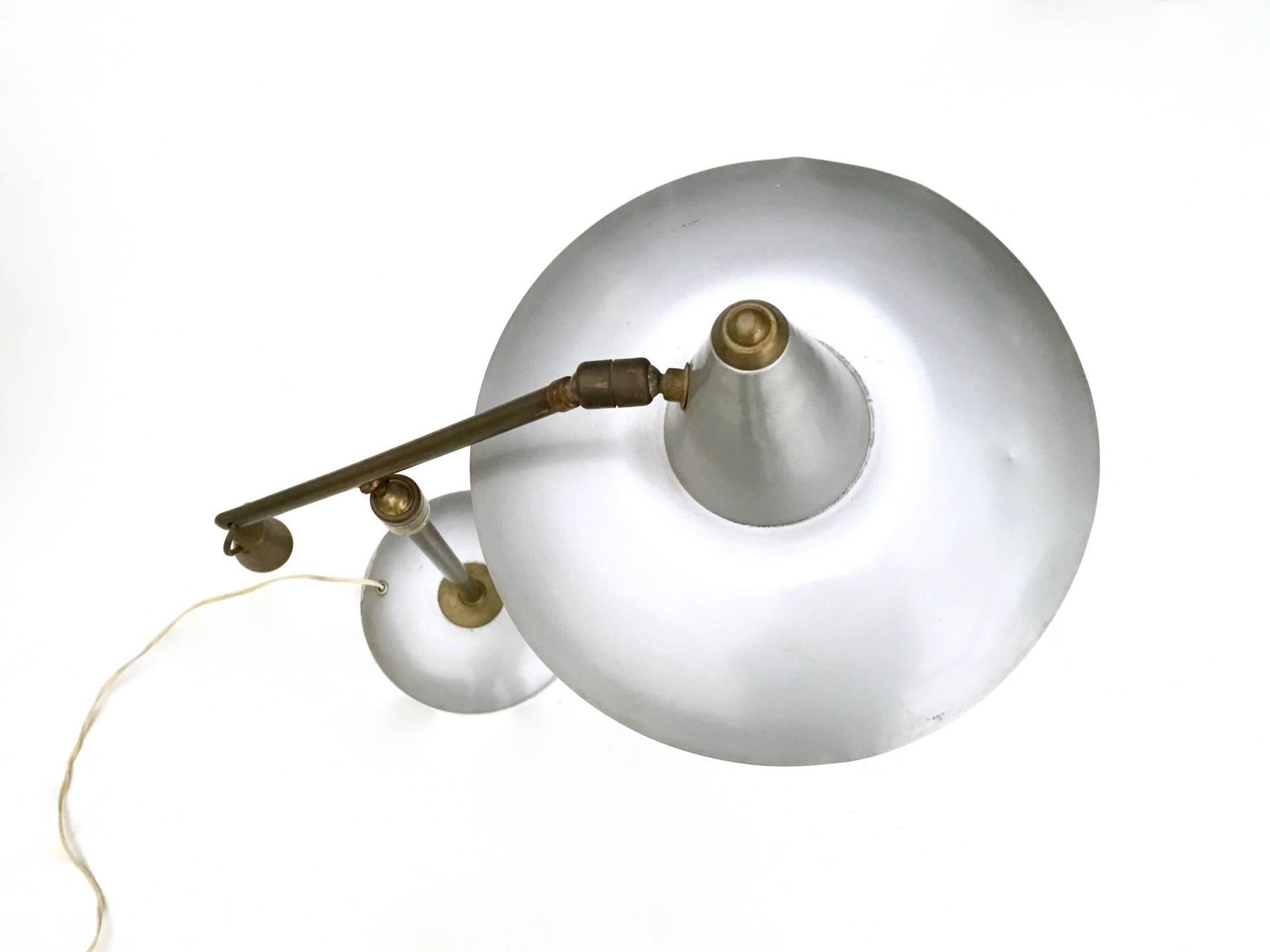 Vintage Brass and Silver Varnished Metal Desk Lamp, Italy For Sale 1