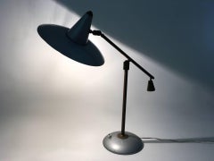 Vintage Brass and Silver Varnished Metal Desk Lamp, Italy