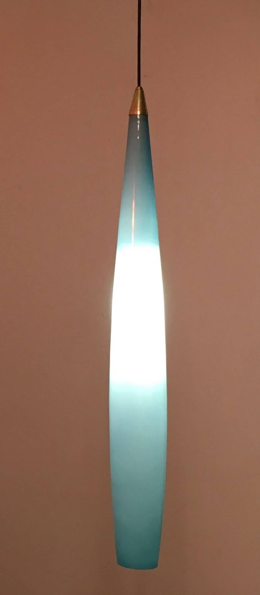 Italian Light Blue Blown Glass Pendant by Alessandro Pianon Produced by Vistosi, 1960s