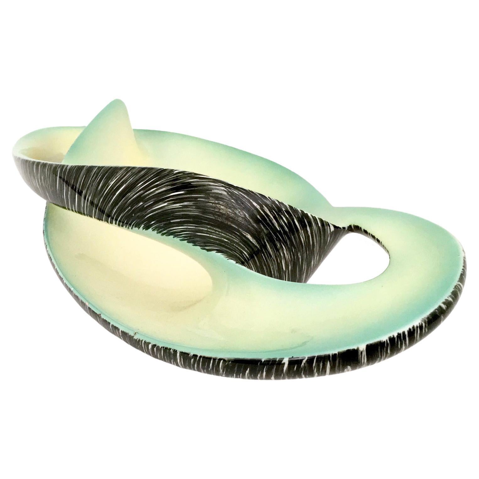 Sinuous Vintage Black, Yellow and Green Ceramic Centrepiece by Vibi, Italy